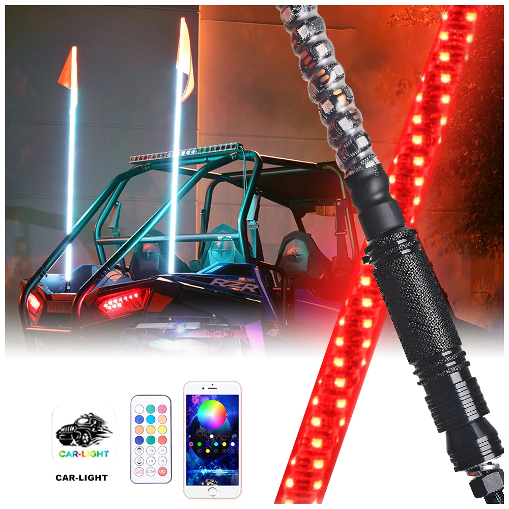 Buggy Utv Lighted Antenas Latigo 3' LED Para RGB Off Road Flag Pole Safety Antenna Flag Lights  Whip Light For RZR