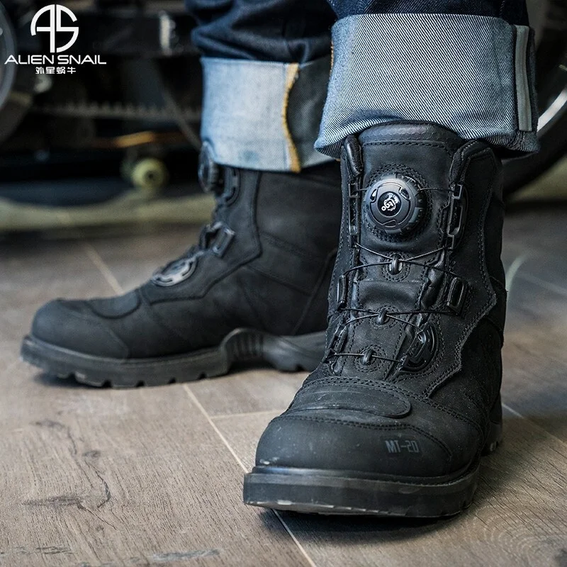 ALIEN SNAIL Retro Cruise Motorcycle Boots Men Travel Leisure Knob Adjust Shoes Waterproof Moto Winter Warm Protective Boots