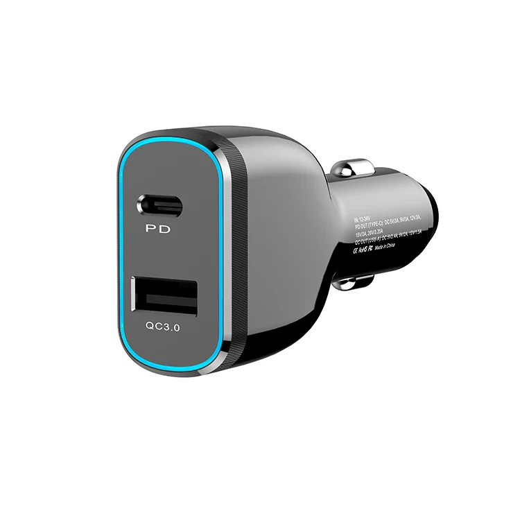 New Design Qc 3.0 Dual Usb Port Quick Charging Car Charger With Led Light