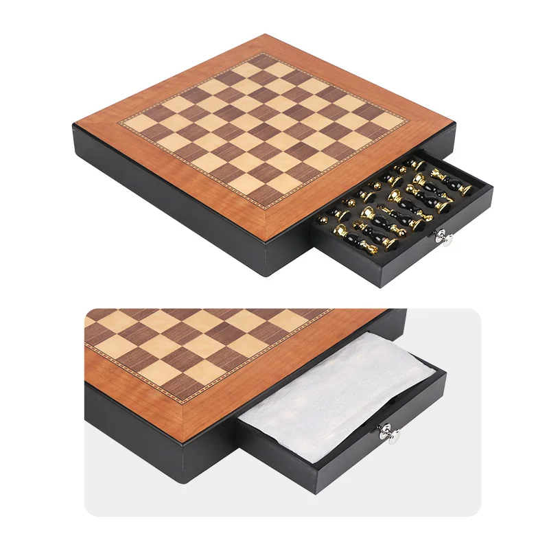 Luxury Custom Professional Metal Glossy Gold Plating Wooden Chess Pieces board games Sets