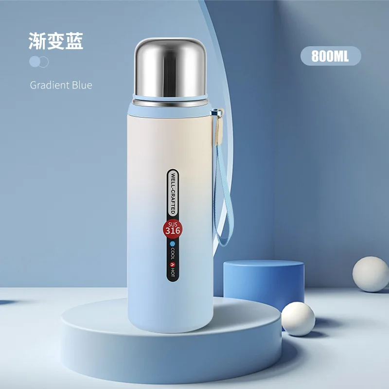 Gradient vacuum 316 stainless steel thermos cup Business advertising Gift water bottle  outdoor portable kettle office work cup