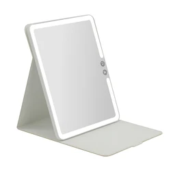 Touch Screen Three Colors Dimmable Lighted Makeup Mirror Compact Foldable Travel Mirror with PU Case
