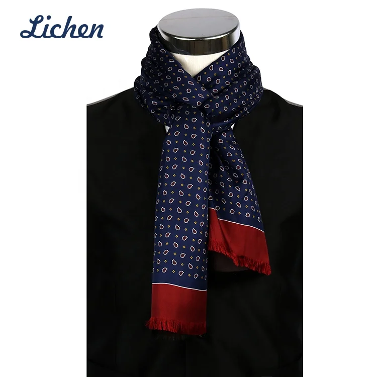 China Manufacturer High Quality Double Sided Custom Logo Scarf Men Stylish Silk