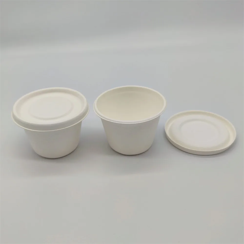 Disposable Biodegradable Compostable Sugarcane Bagasse portion cup with lid small sauce cup Sugarcane Bagasse cup
