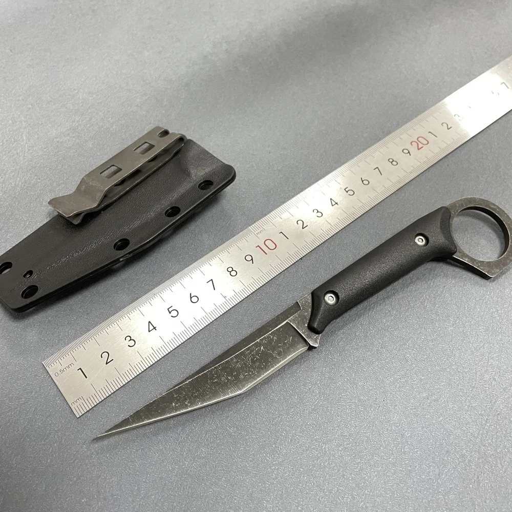 2025 NEW PL Advanced Stonewashed blade knife 440 steel pocket knife with G10 handle Small fixed blade knife with Kydex Sheath
