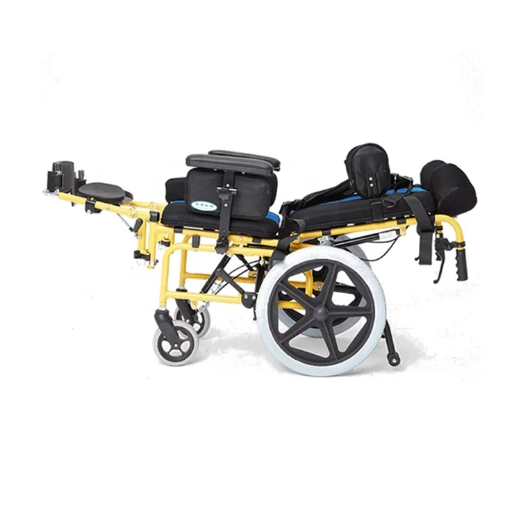 
Children cerebral palsy medical handicapped height adjustable seat reclining manual lightweight wheelchair 