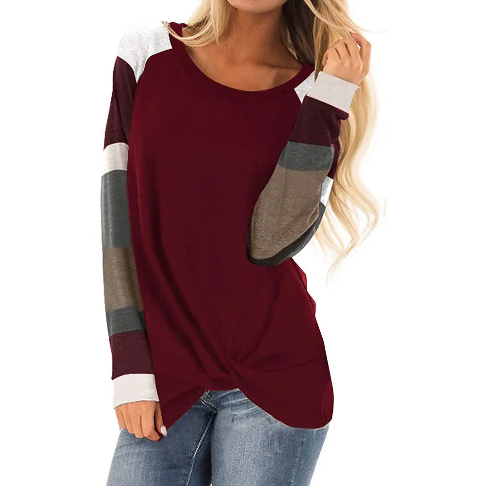 FanLi 2021 Fashion Color Block Shirts Long Sleeves Crewneck Sweatshirt Black Pullover Top Blouse