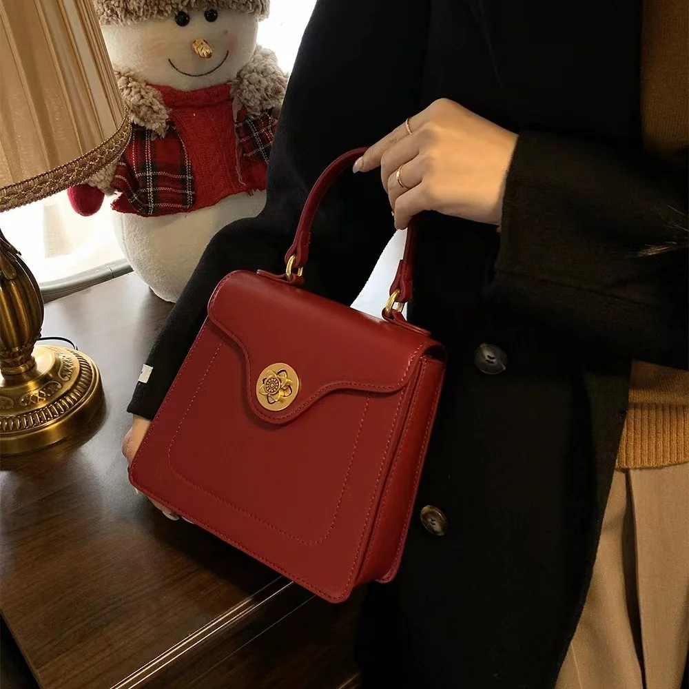 fashion square genuine leather luxury red wedding bride party handbags 2023 new hand bags ladies luxury female
