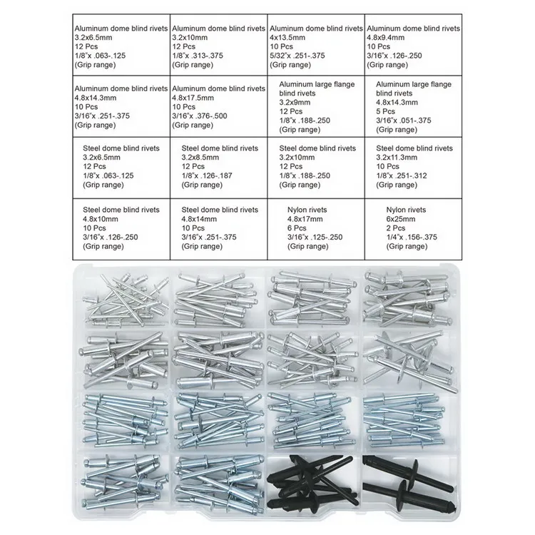 Aluminum steel nylon blind rivets with multi-specification blind rivet kit