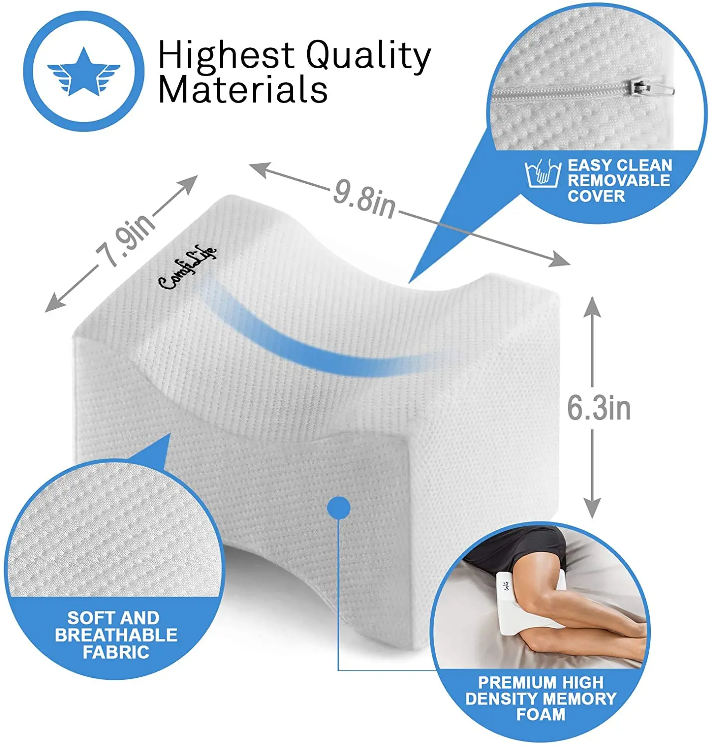 
ComfiLife Orthopedic Knee Pillow for Sciatica Relief Back Pain Leg Pain Pregnancy Hip and Joint Pain Memory Foam Wedge contour 