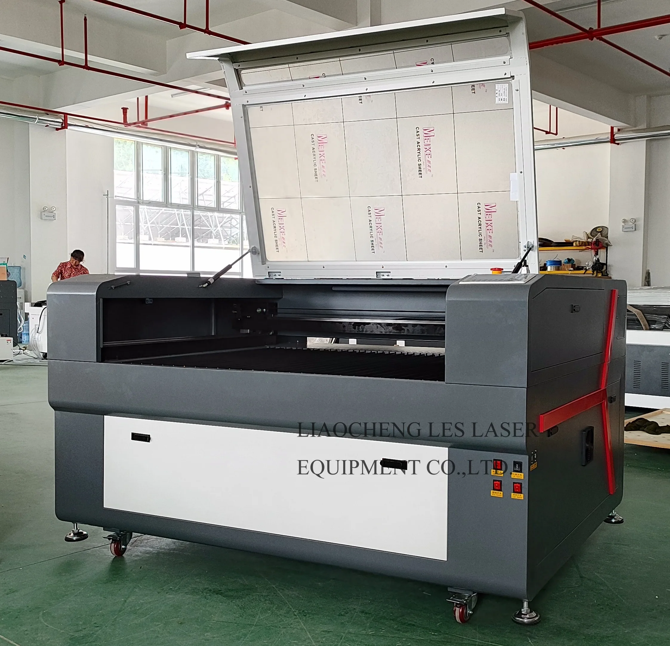 2024 RECI W2 100W CO2 1060 Laser Engraving Machine DSP Control RUIDA 6445G Laser Cutting Engraver Yaxis pass through 2 platforms
