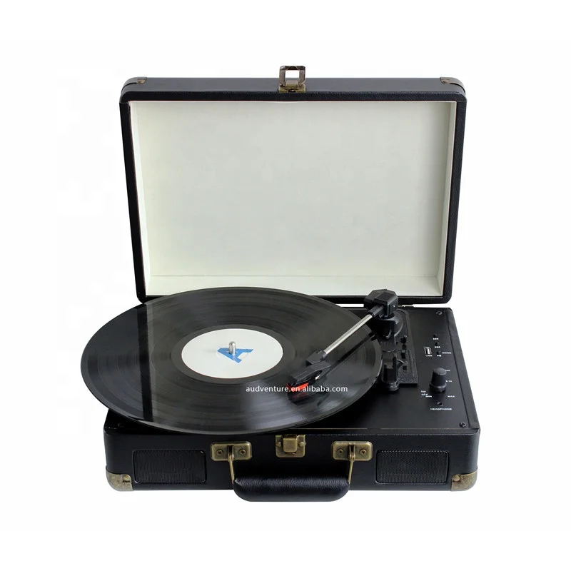 cool Black color modern gramophone record player blue tooth USB speaker with belt drive system