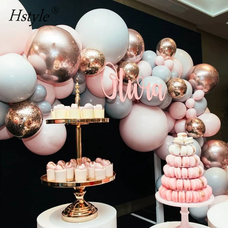 136 Pieces Balloon Garland Kit Balloon Arch Garland for Wedding Birthday Party Decorations (Pink Gray) SET0375