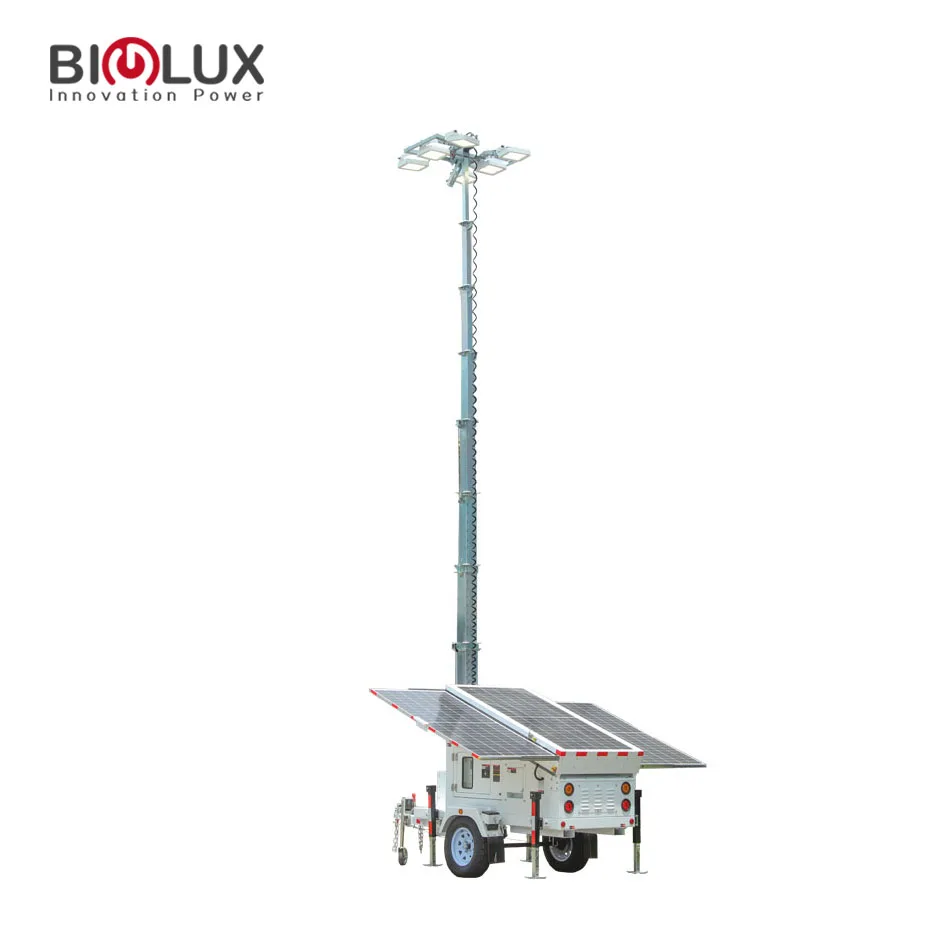 Mobile solar light tower with 400w led lights for construction site