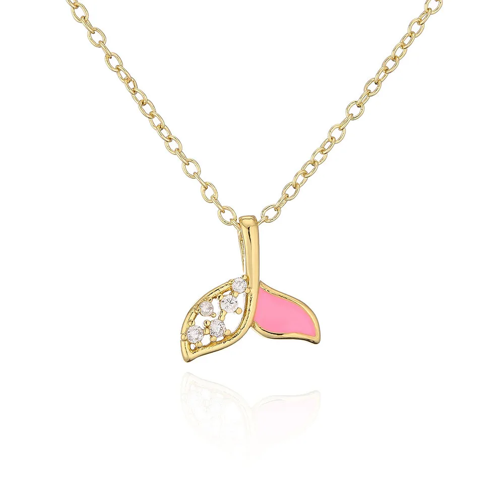 Ocean Style Dripping Oil Fish Tail Pendant Necklace Dainty Gold Plated Micro Pave CZ Animal Tail Necklace Jewelry