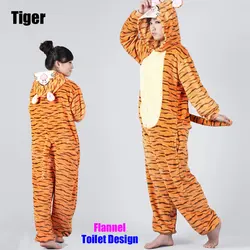 AIMINYZ Wholesale Autumu and Winter Pajama Set Flannel Hoodies Pijama Cartoon Sleepwear Onesie Pajama for Adult Children Tiger
