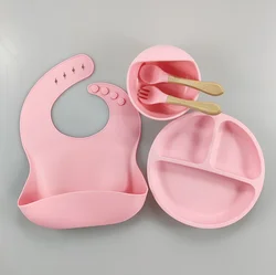 100% Food Grade Custom Kids Children Storage Plates Bib Pacifier Bowl Portable Microwave Tableware Silicone Baby Feeding Set