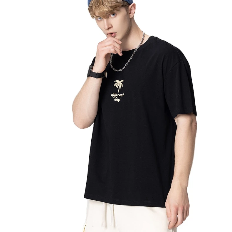 2022 Fashion new design tee shirts simple coconut embroidered floral tees short sleeve custom logo t-shirt