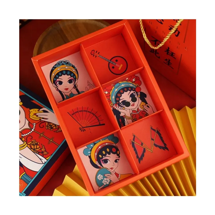 Beheart Creative Orange Egg Yolk China Opera Pattern Mooncake Box 6 Cells Moon Cake Manufacturer