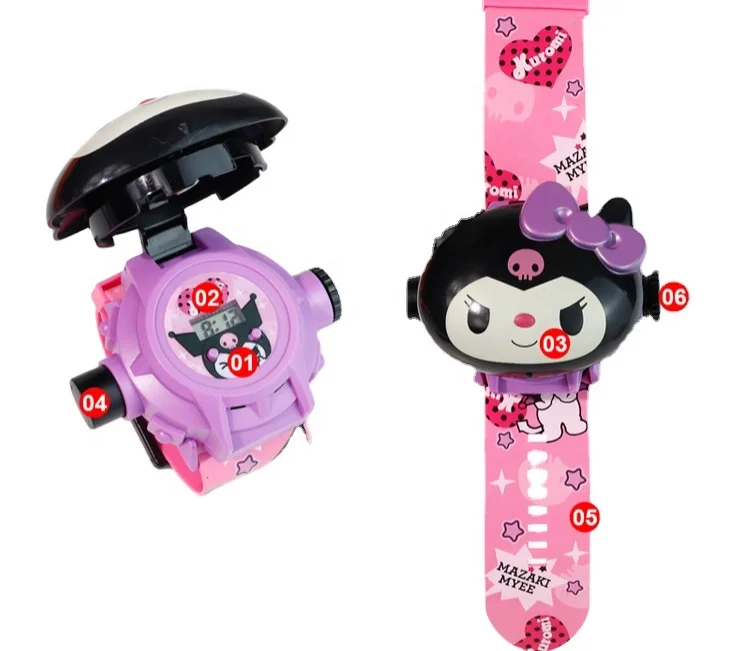 LINDA New products are hot in stock Clamshell  Projection Watch Kuromi My Melody Electronic Watch 24 Figure Projection Watch