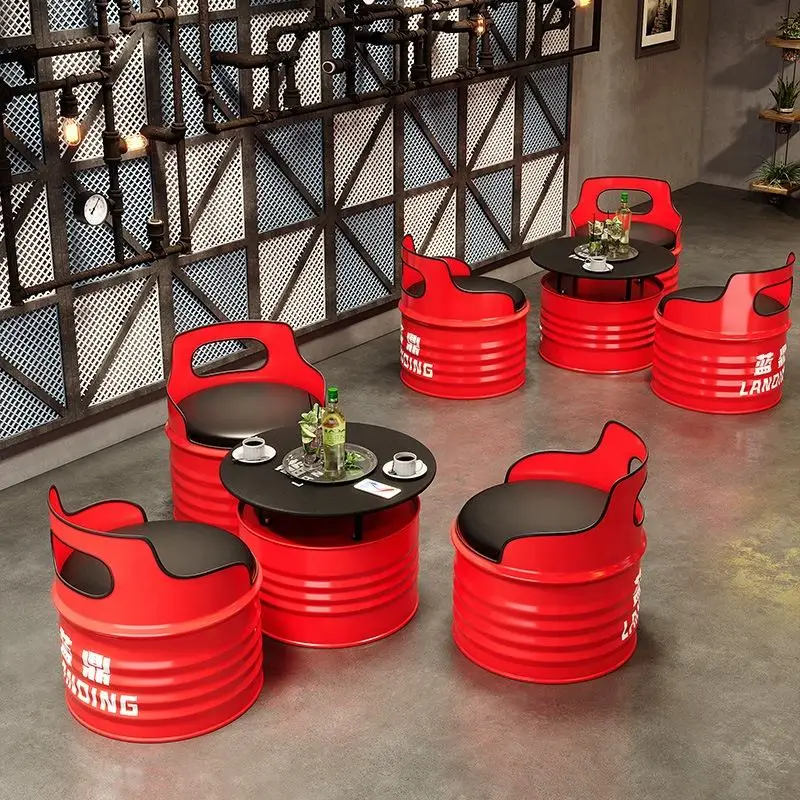 restaurant Furniture Table And Chair Combination Oil Barrel Seat Iron Industrial Retro cafe restaurant table and chairs  Set