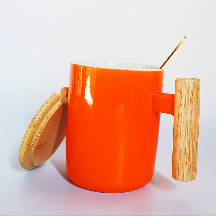  Eco friendly bamboo lid ceramic Porcelain Mug coffee tea