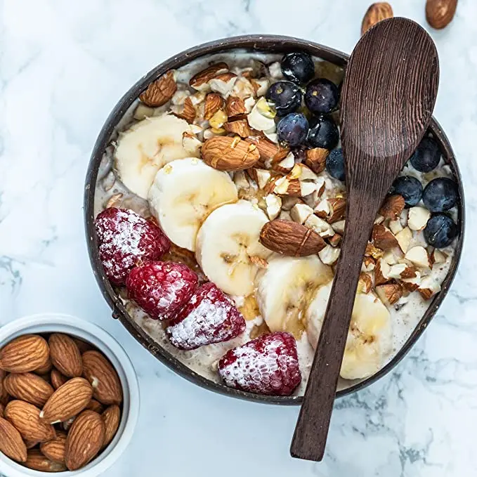 Old coconut shell bowl breakfast oatmeal bowl coconut shell tableware sugar water light food container