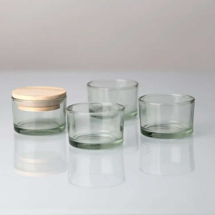 Small Size Clear Wide Round Glass Candle Jars Diameter 52mm Height 33mm Glass Holder Vessel with Wooden Lid