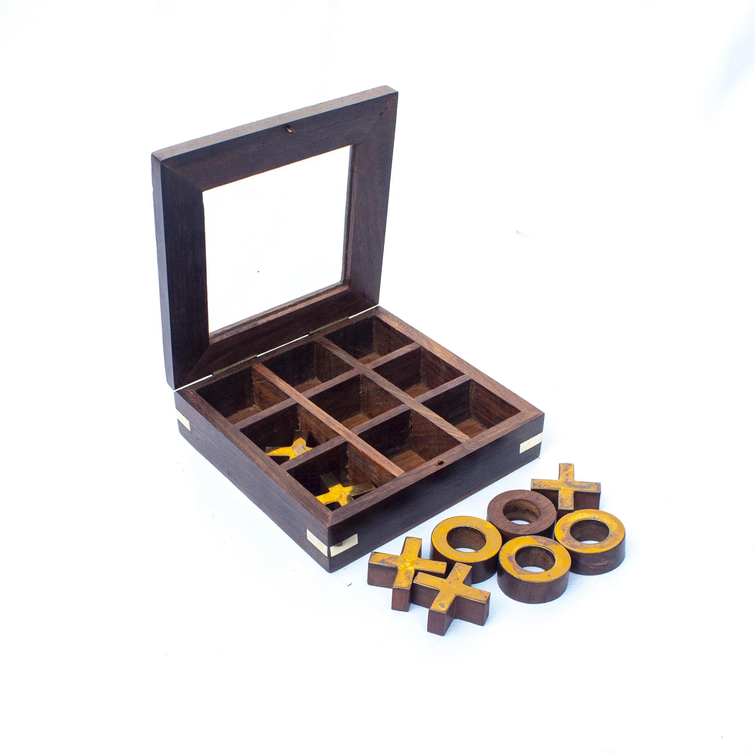 Деревянная игра tic tac toe со стеклянной верхней коробкой головоломки Дети Взрослые время пройти
