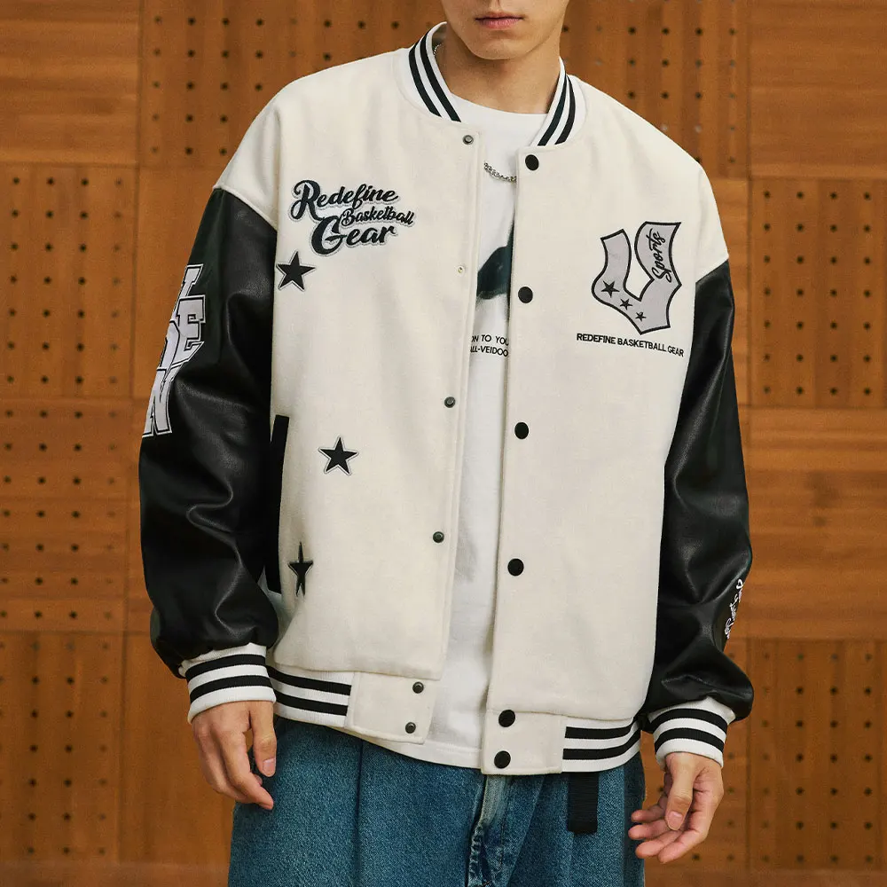 Wholesale Custom Preppy Varsity Jacket for Men Teenagers Chic Letter Print Heavy Embroidery Casual Baseball Coat for Fall Winter