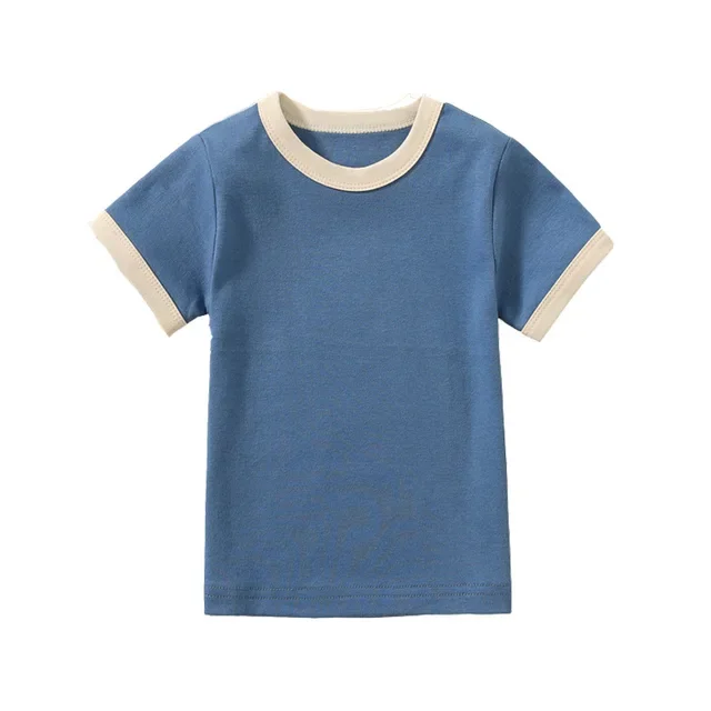 Oem Custom Nice Texture Ringer Contrast Color 180-210g Cotton Plain Crew Neck Tee Children Kids T-shirt O-neck Solid Unisex