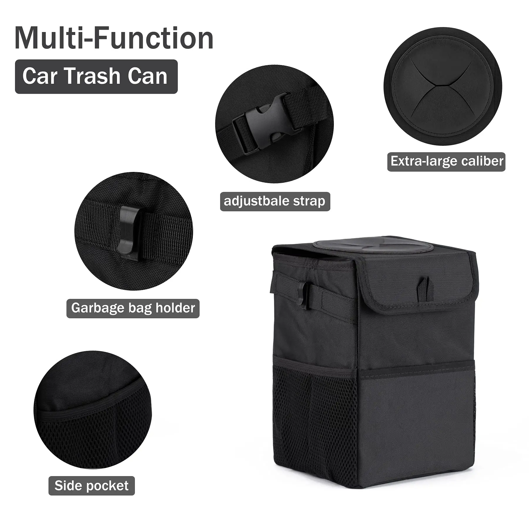 Waterproof Mini Car Trash Can with Lid and Storage Pockets,Car Trash Bag Hanging Organizer, Multipurpose Car Garbage Bag