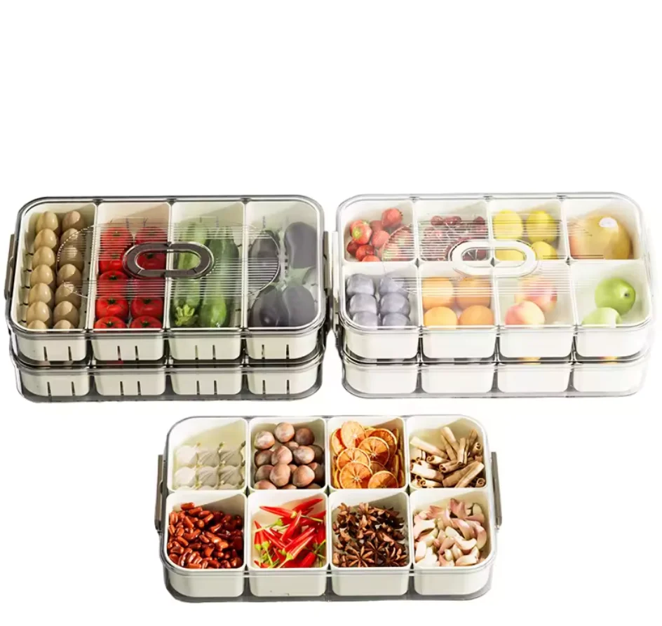 hot sell 8-Grid Divided Portable Snackle Box Container Food  stackable storage organizer with small round handle