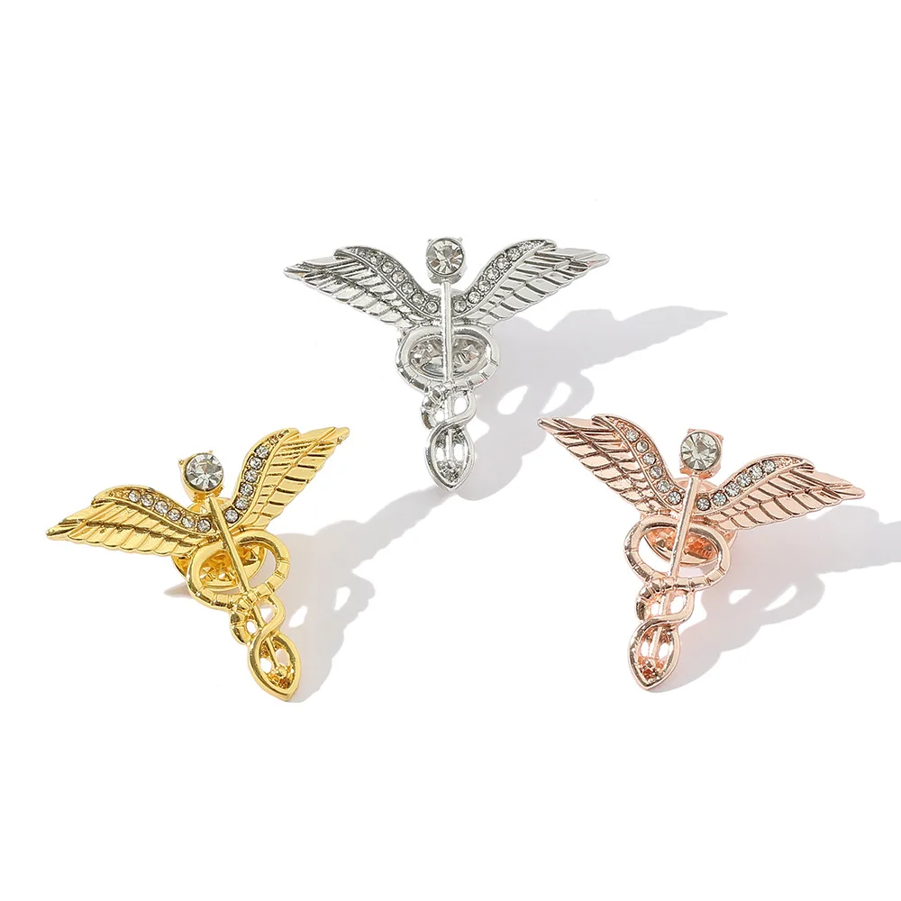 Nurse Day Gift Double Snake Brooches Caduceus Medical Pin Badge Angel Wing Nurse Vintage Brooch lapel pin