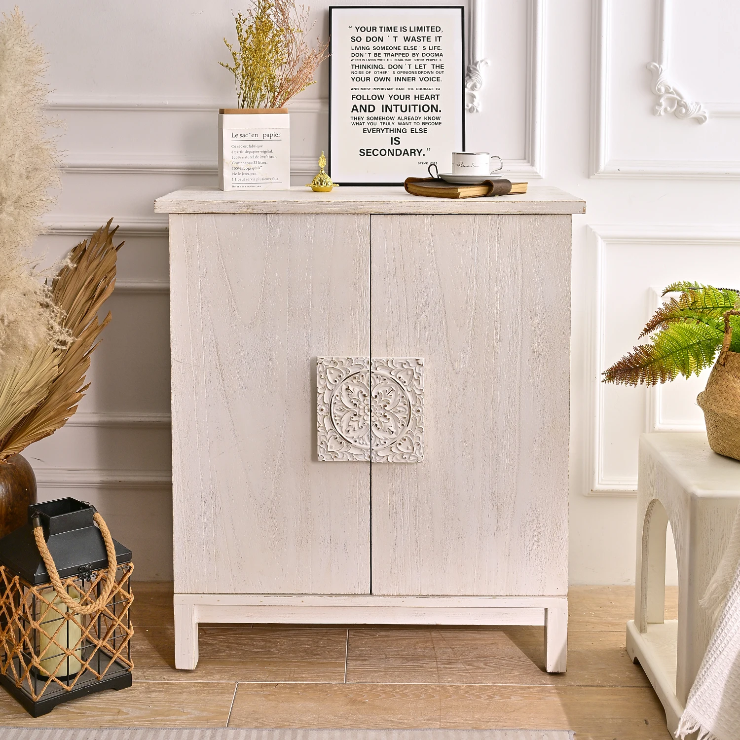 INNOVA Home Custom Rustic Solid Wooden Cabinet European Kitchen Sideboard Farmhouse Hotel White Color Living Room Entrance