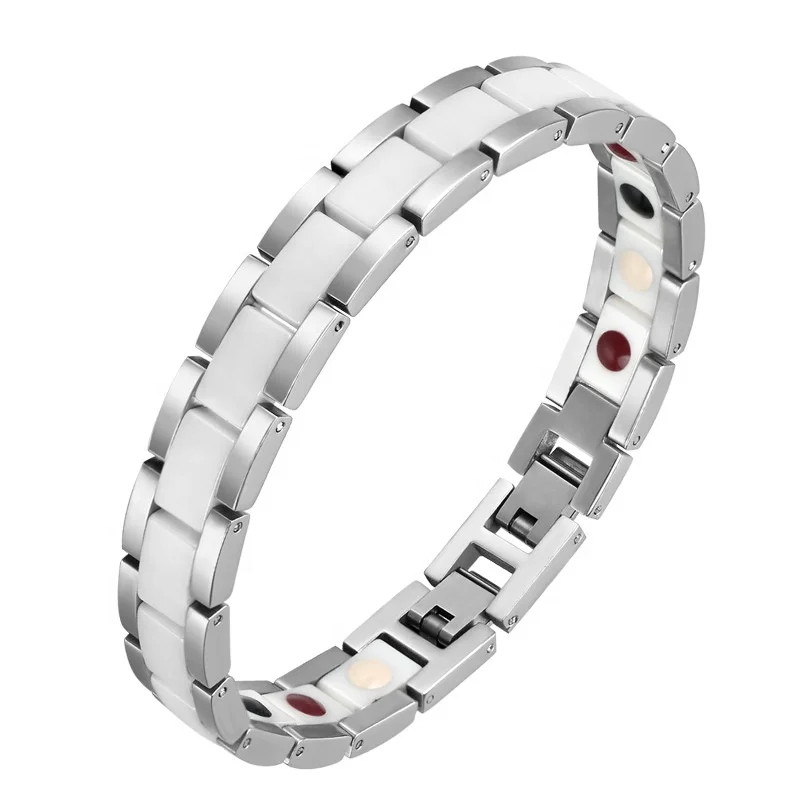 New fashion stainless steel bracelet for men and women couples ceramic germanium stone jewelry