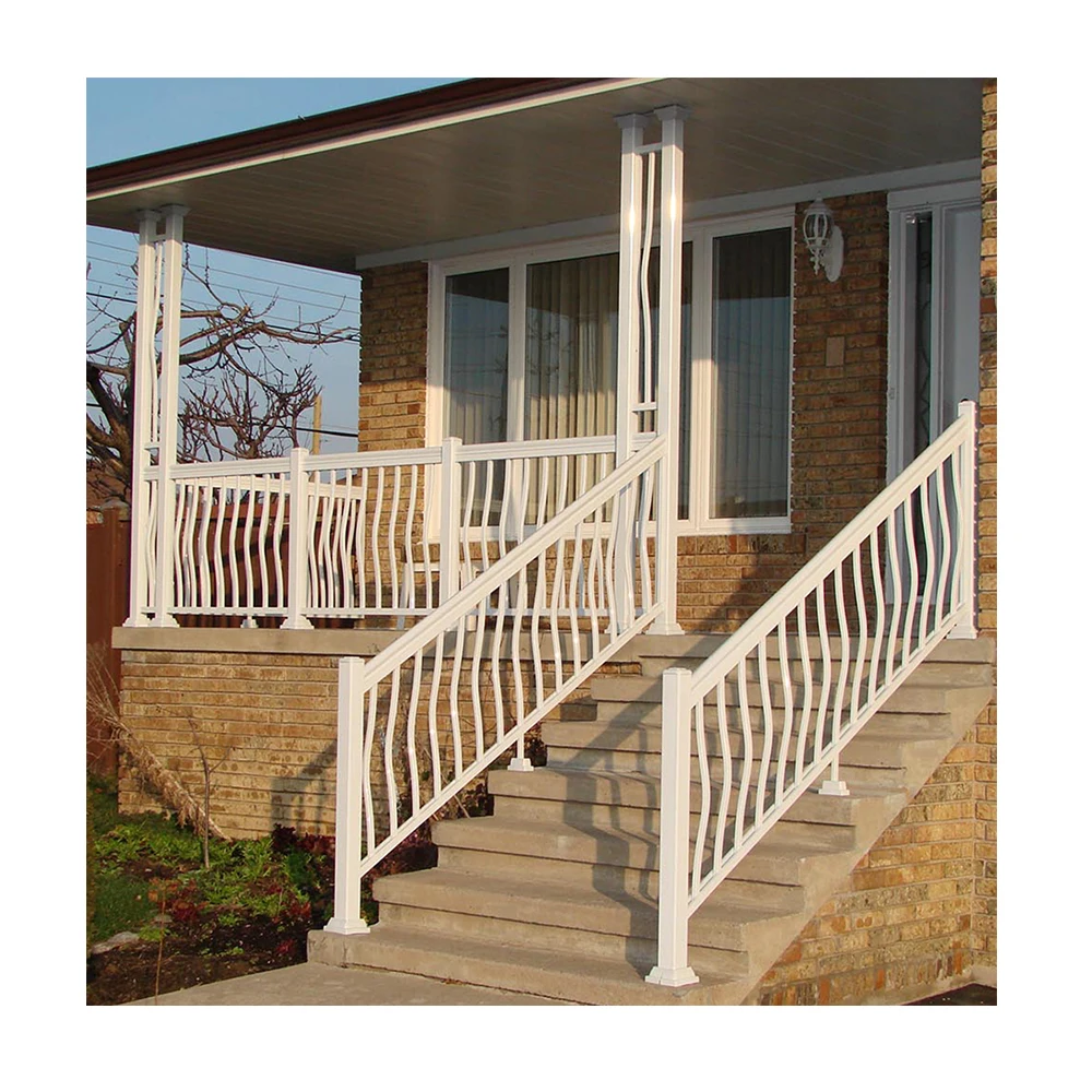 Matt White Powder baking paint Aluminum Stair Balustrade/Railing/Fence with top solid wood handrail for USA building customer
