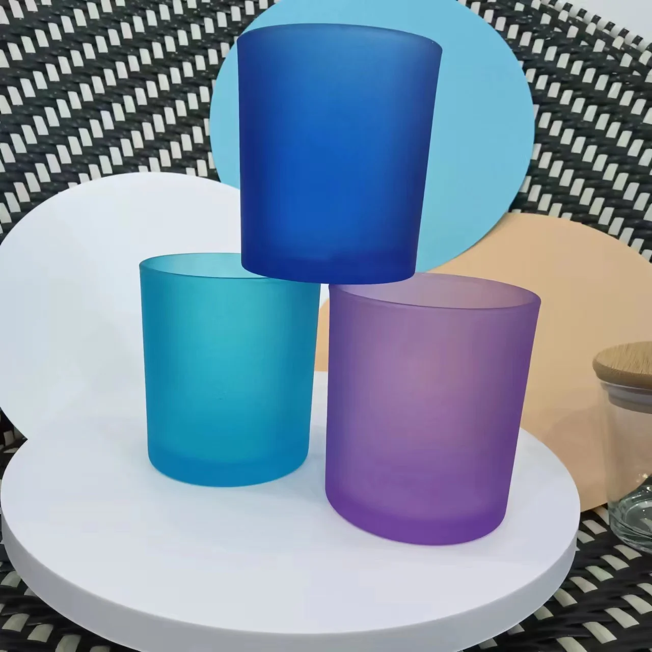 7oz 10oz 14oz frosted matte black white round bottom empty glass candle jars for candle making