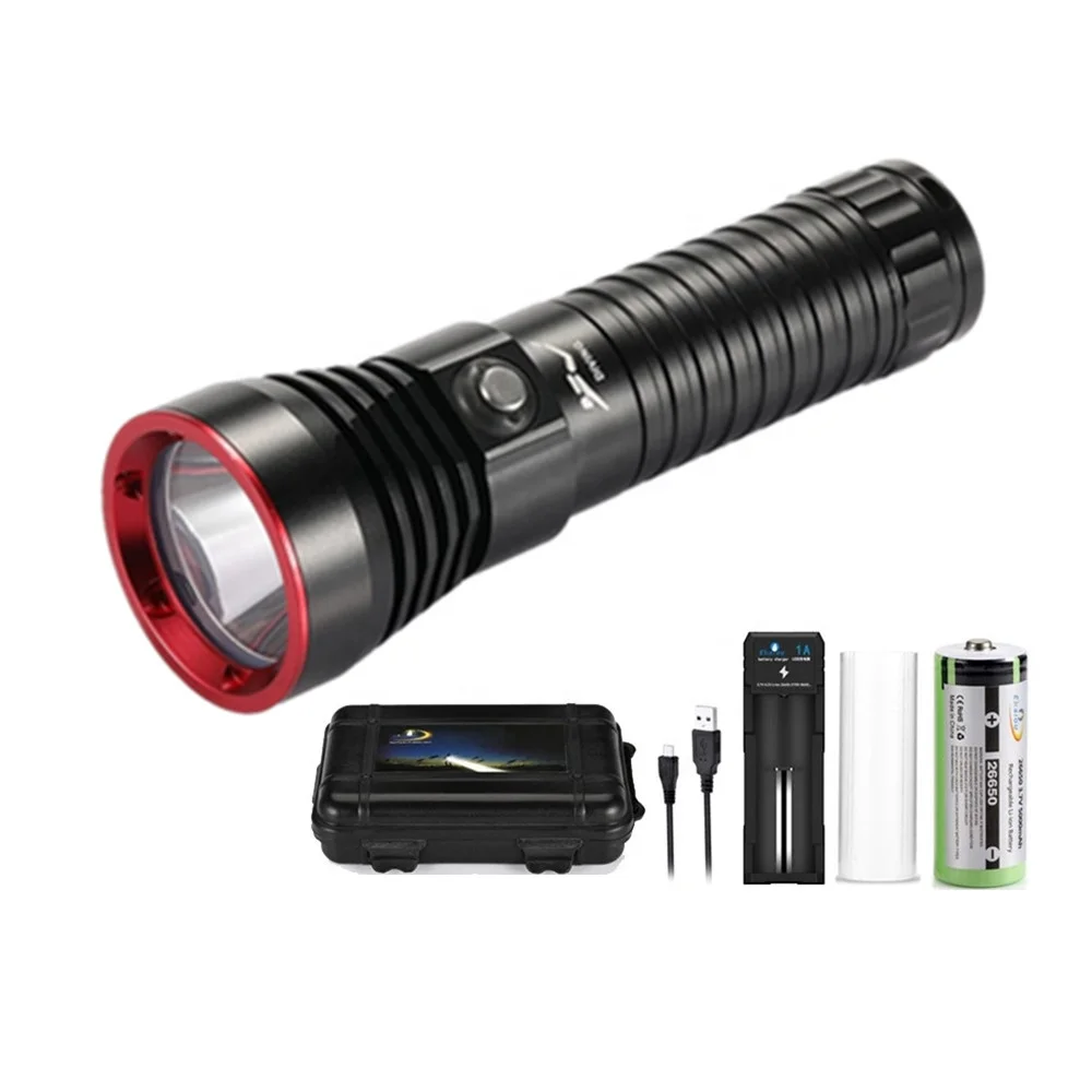 Diving Flashlight 3000lumens Scuba Diving Torch Aluminum Alloy Diving Torch Camping with 26650 battery charger Kit