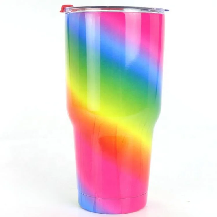 30oz Double Walled Vacuum Insulated Rain bow Tumbler Stainless Steel Beer Glasses  Coffee Mug with Lid