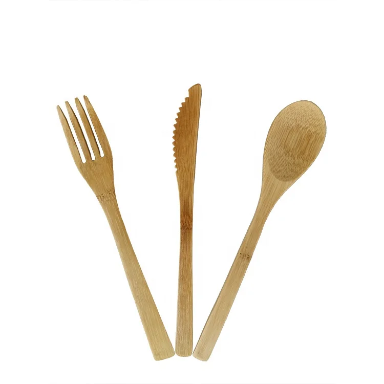 High quality source assured 20cm bamboo knife fork and spoon portable bamboo cutlery kit LFGB dinner set