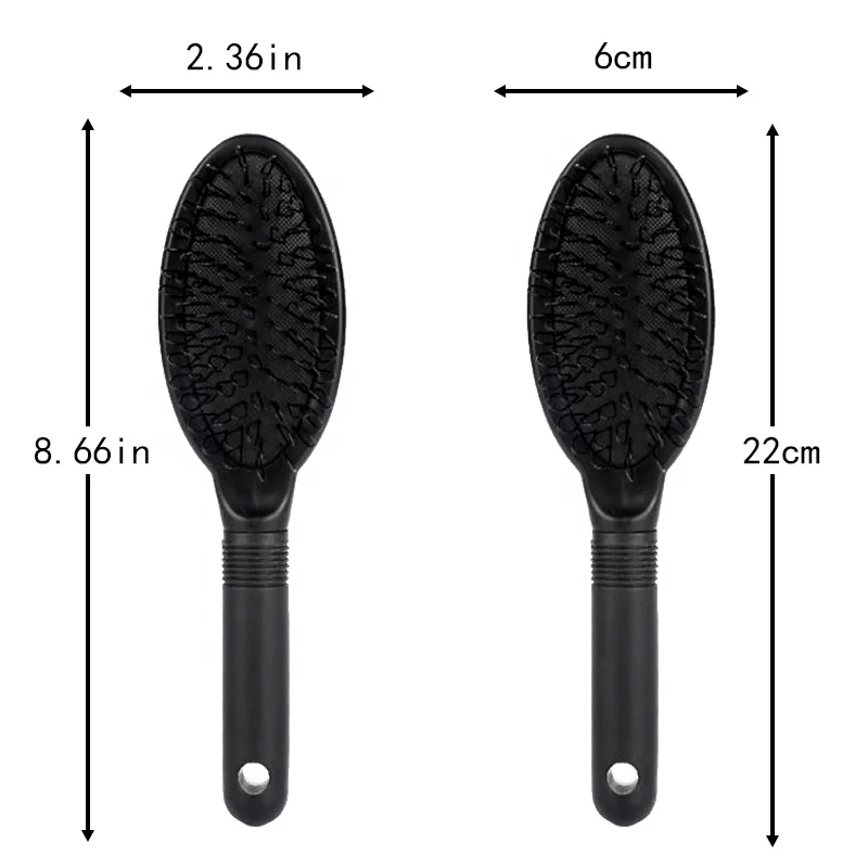 Customized logo black cushion wig brush plastic handle nylon hair extension loop hair brush