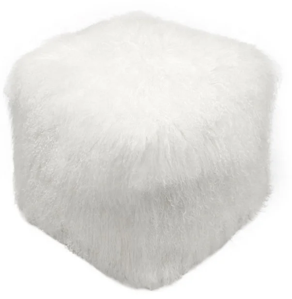Light Luxury Customized Living Room Square Furnitures Fur Round Stool Mongolian Large White Fur Stool