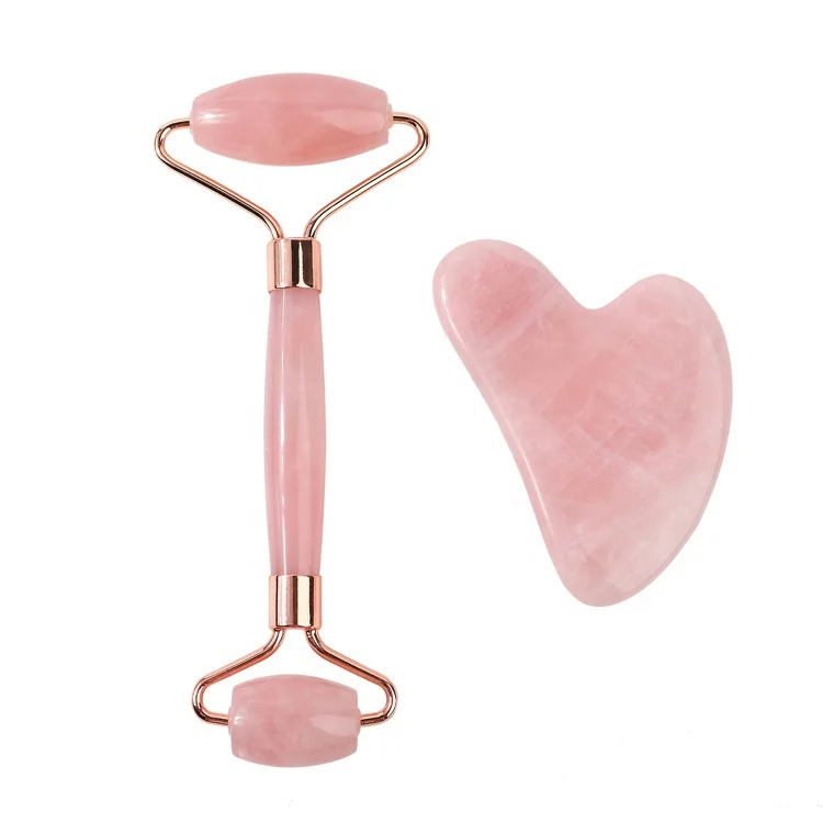 
Original Rose Quartz Face Massage Stone Jade Roller And Gua Sha Set 