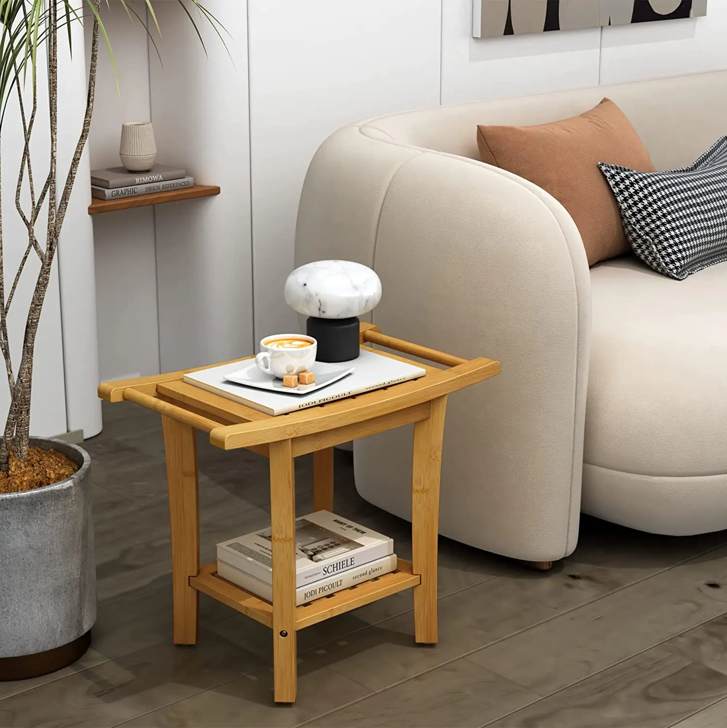 Inside Shower Seat Chair Non-Slip Feet 2-Tier SPA Shower Stool Bamboo Shower Bench for Bathroom