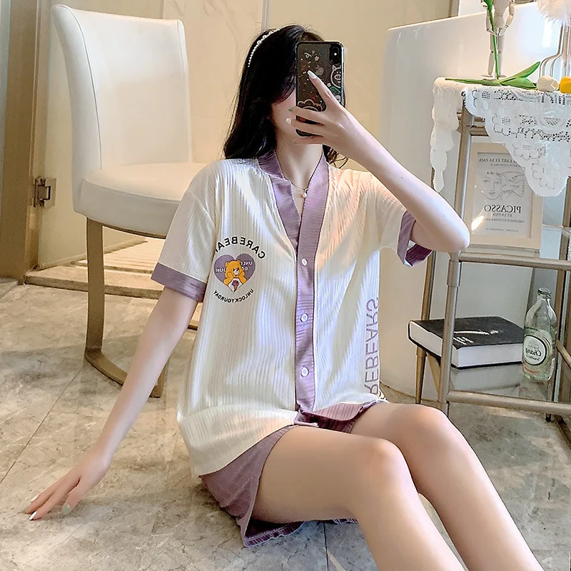 Pajamas female summer short sleeved Shorts Set student leisure lovely cartoon home clothes