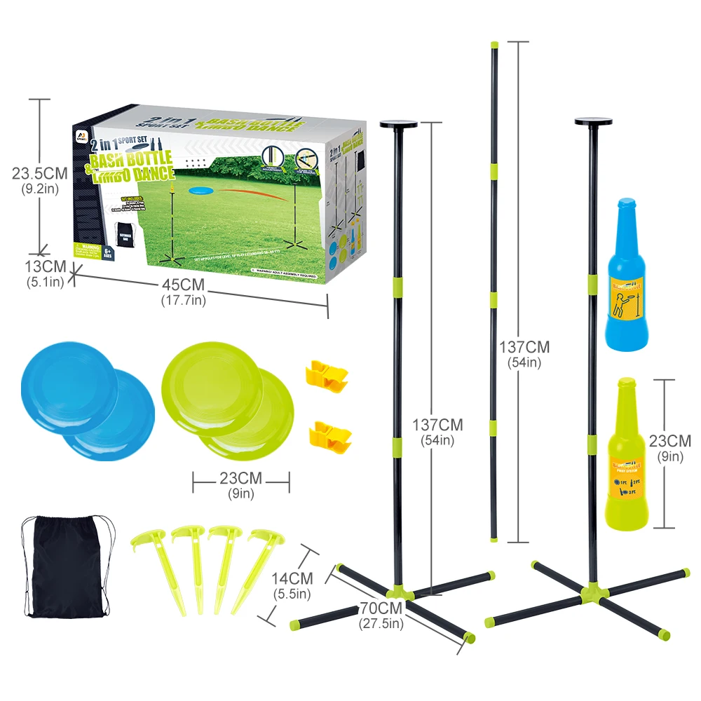 2 In 1 Outdoor Game for Adults and Kids Limbo Game  Bottle Bash Game With Travel Bag For Camping, Beach, Lawn,Outdoor