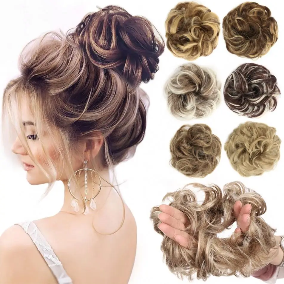 LW80 Women Ladies Messy Scrunchie Chignon Hair Bun Straight Elastic Band Updo Hairpiece Synthetic Hair Chignon