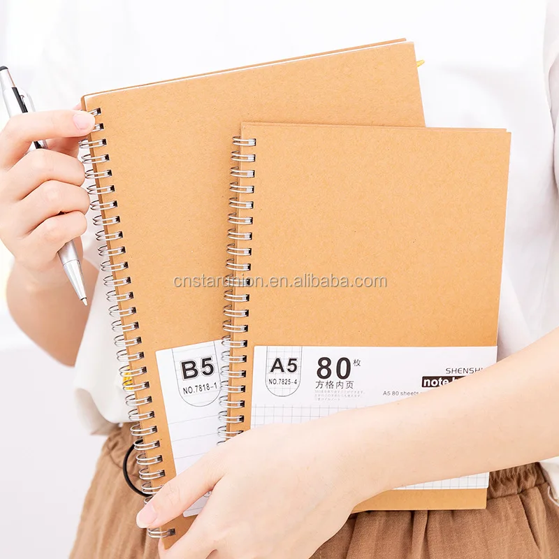 China Manufacturer Kraft Paper Cover Metal Rings Spiral Book Customized LOGO Office Notepads For Girls And Boys Birthday Present