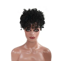 Ponytail And Bangs African Wave Curls Wigs for Black Women Kinky Curly Afro Short Synthetic